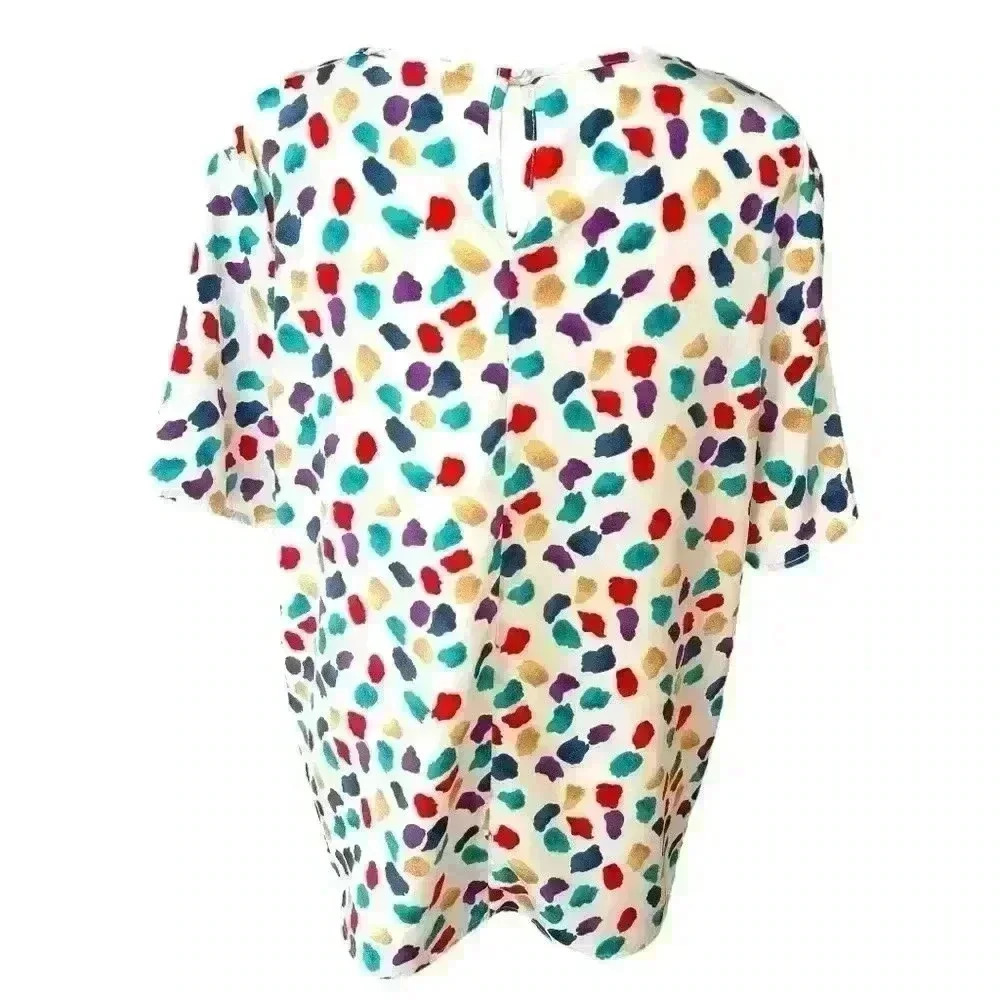 Vintage Colorful Short Sleeve Blouse with Multicolored Abstract Print Size 12 - Picture 2 of 8